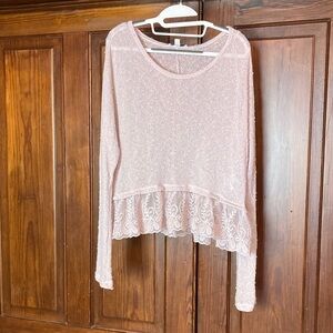 American Eagle Outfitters Purple Sheer Peplum Long Sleeve Knit Lace Blouse XL